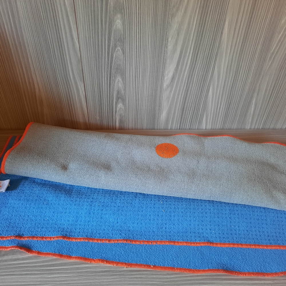 Blue and Gray Towel with Orange Trim